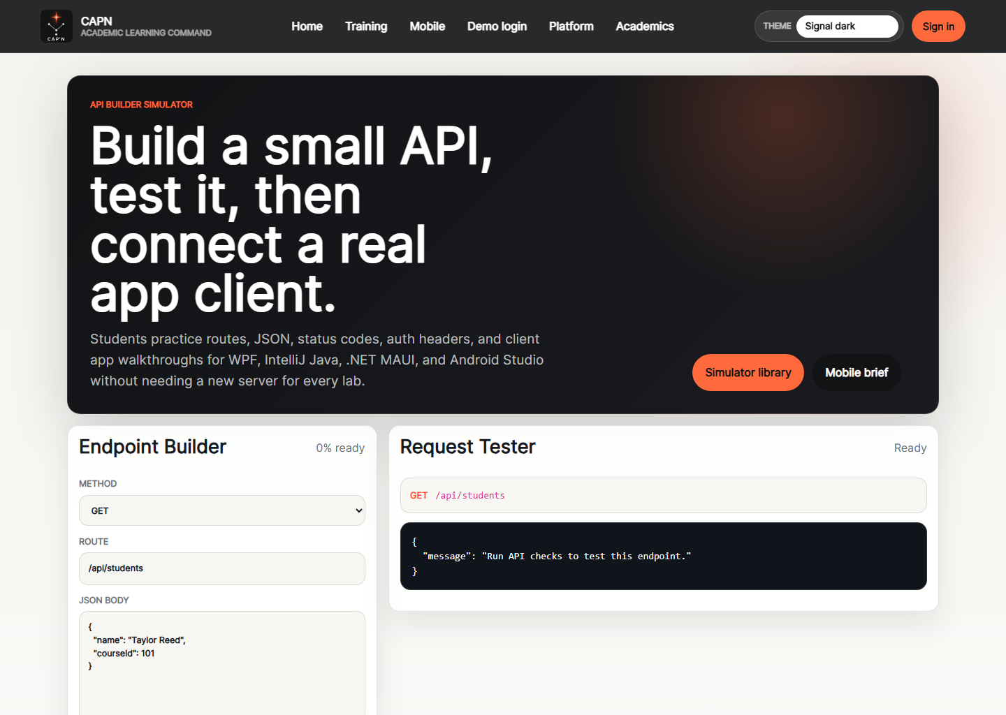 MyCapn API Builder Simulator