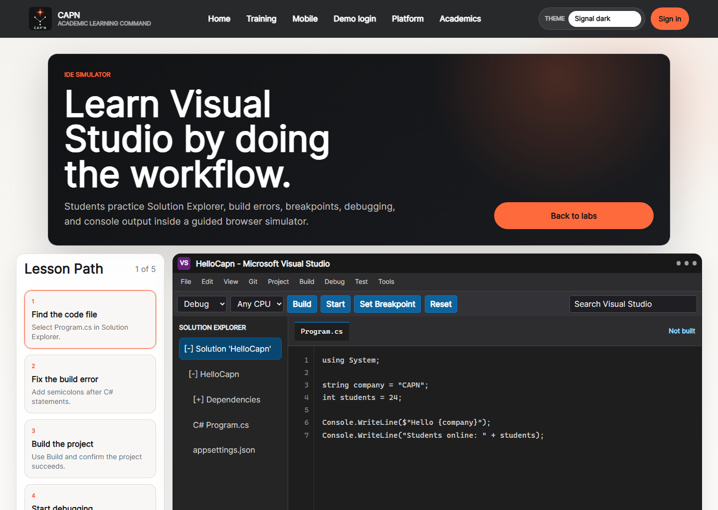 MyCapn Visual Studio Simulator