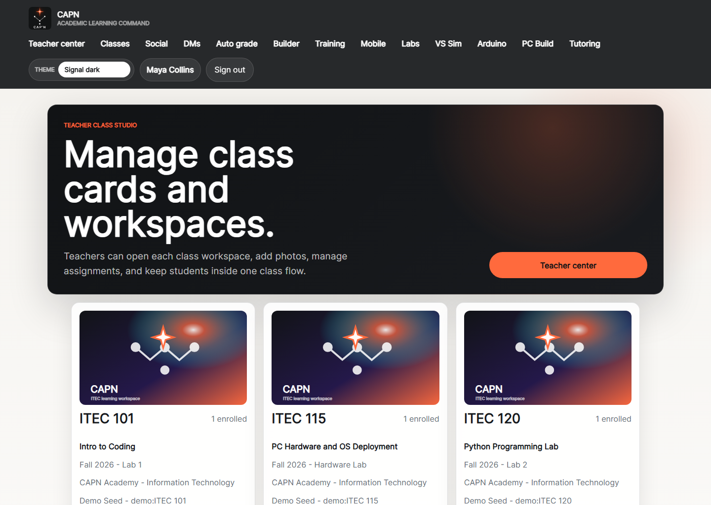 MyCapn Teacher Classes