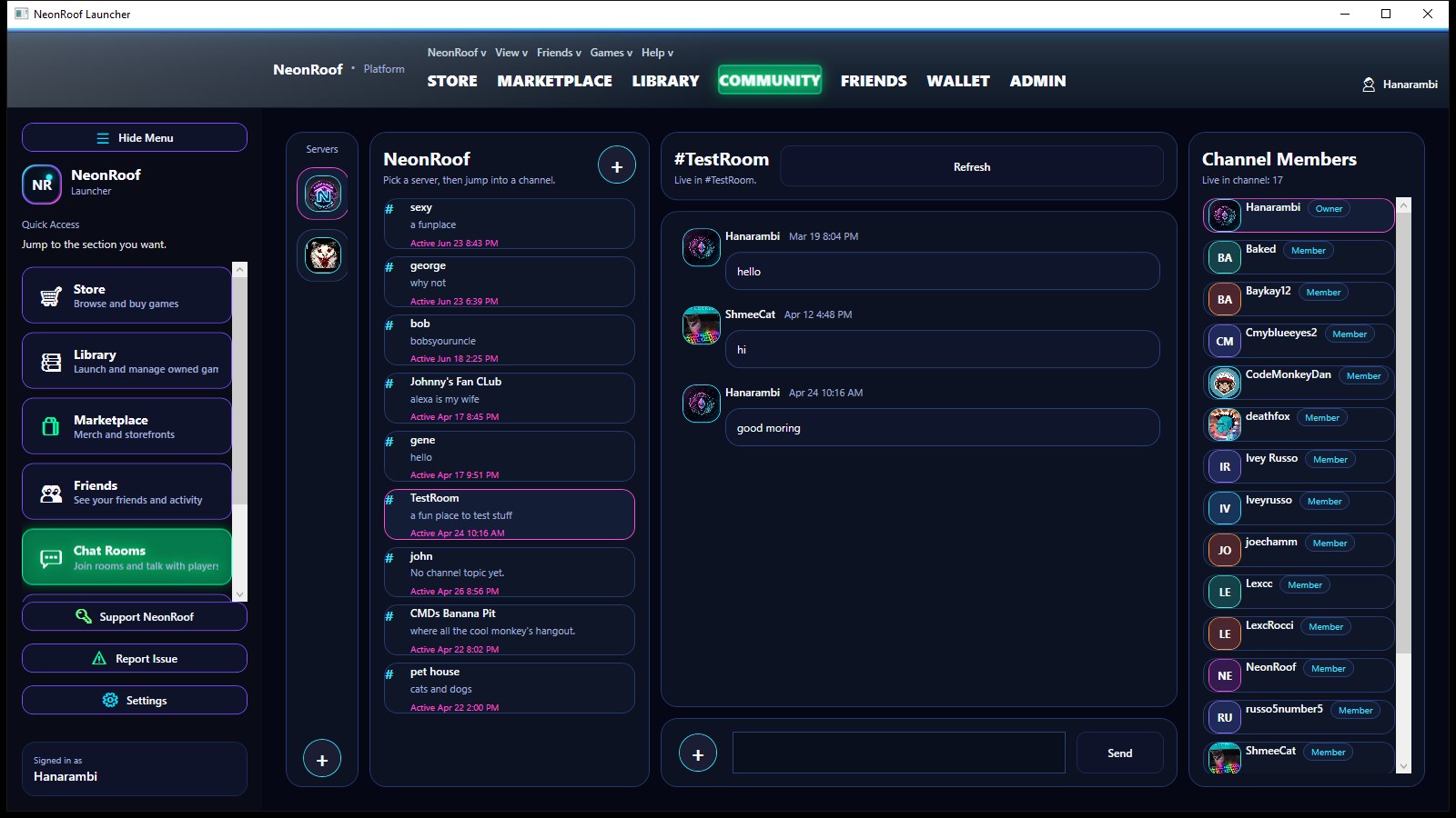 NeonRoof Platform SignalR Chat Rooms