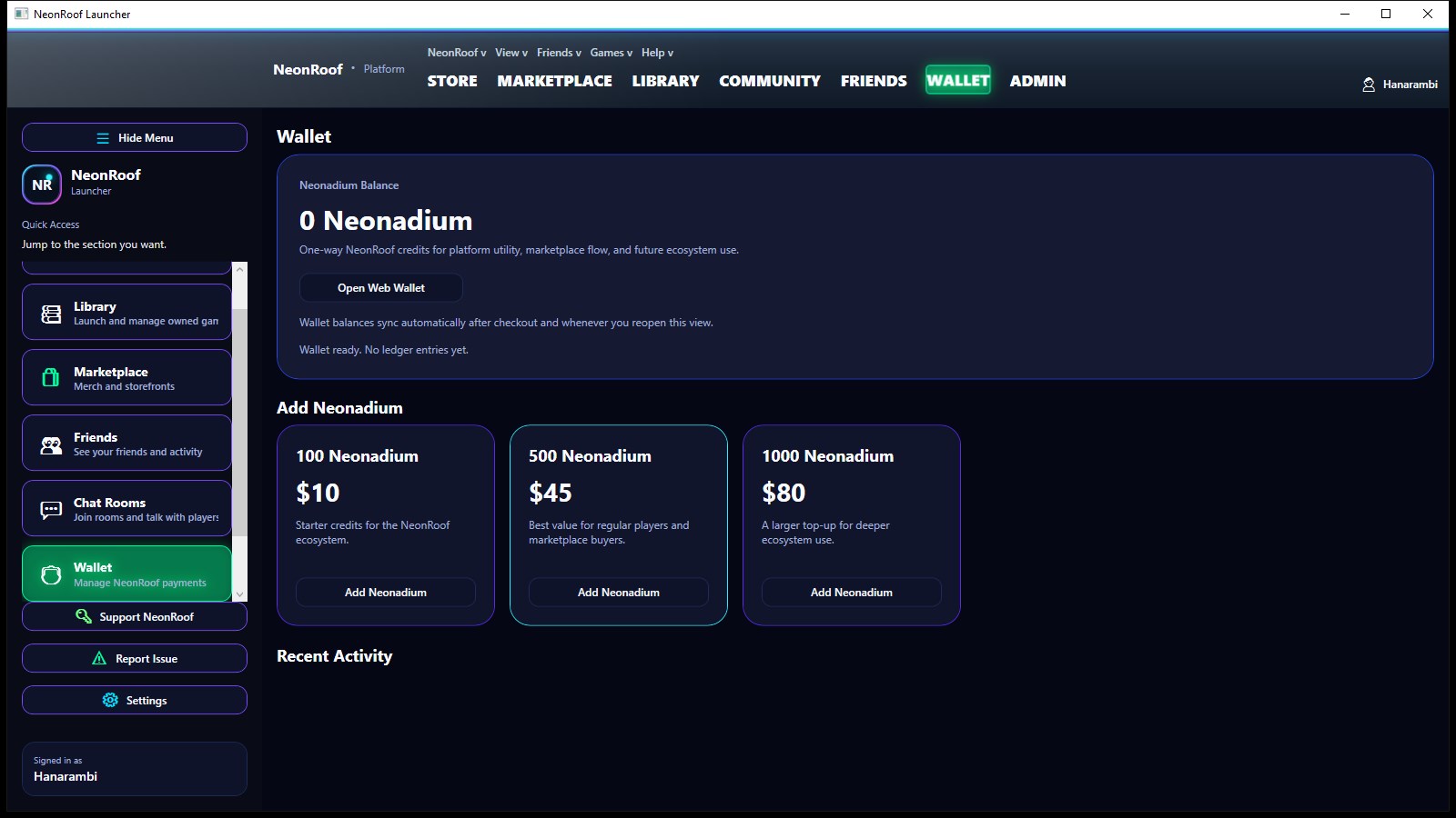 NeonRoof Platform Wallet