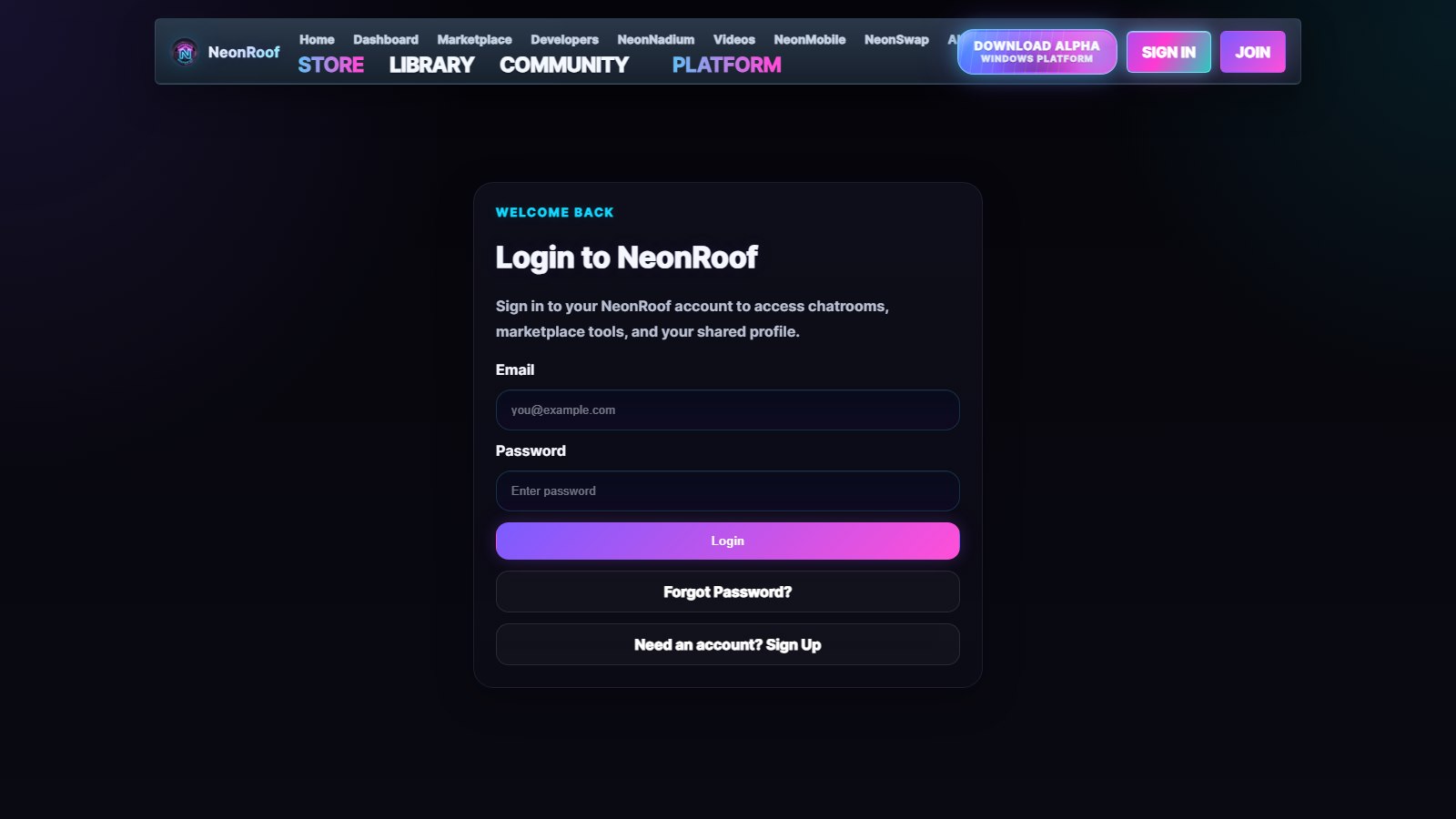 NeonRoof.com Account Login