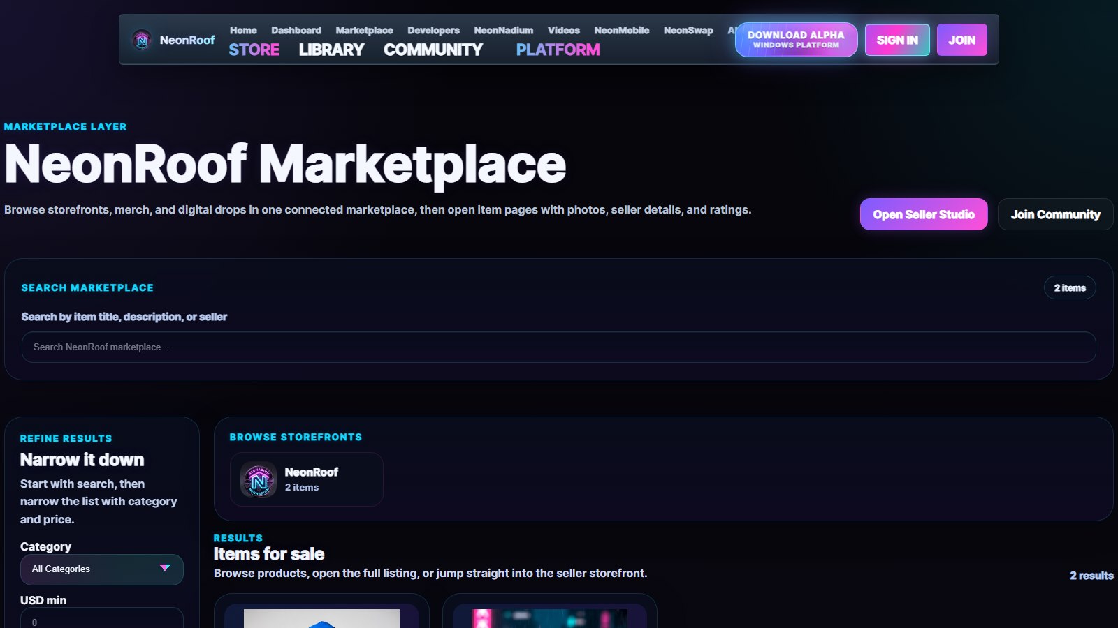 NeonRoof.com Marketplace
